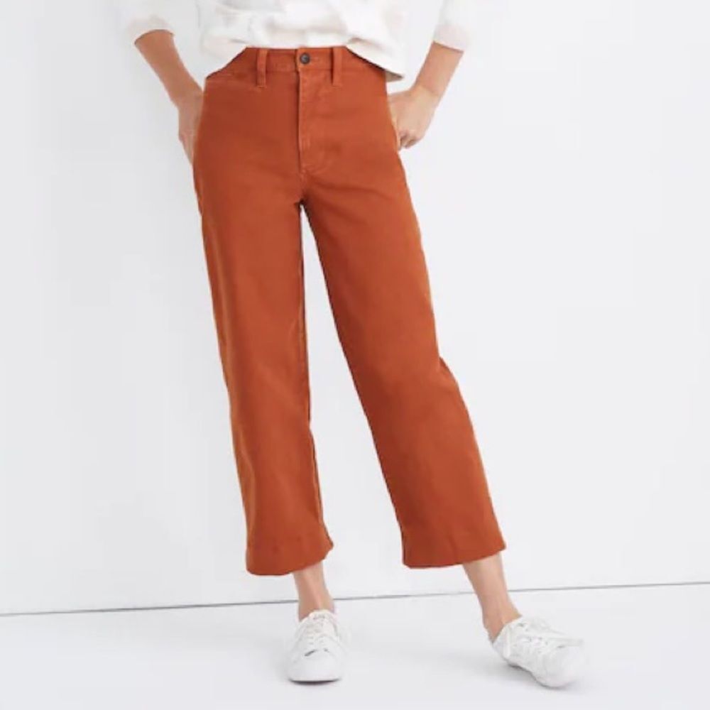 Madewell Slim Emmett Wide Leg Crop Pants Warm Nutmeg Rust Cotton Size 24 | 00 - Picture 4 of 12